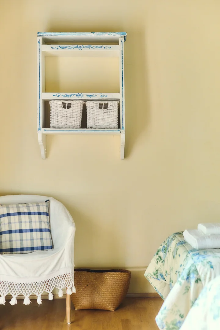 Styled bedroom detail for a photography production at Villa Niccolai